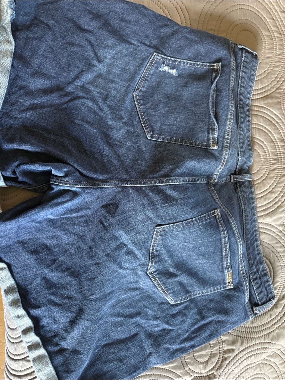 Women’s Dark Blue Denim Roll-Cuff Shorts - Picture 3 of 5